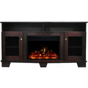 Hanover Glenwood Electric Fireplace Heater with 59-In. Mahogany TV Stand, Deep Log Display, Multi-color Flames, and Remote