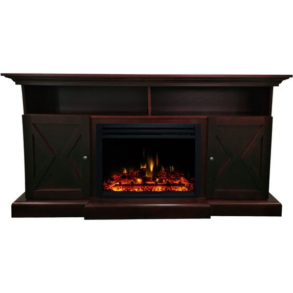 Hanover Glenwood Electric Fireplace Heater with 59-In. White TV Stand, Deep Log Display, Multi-color Flames, and Remote