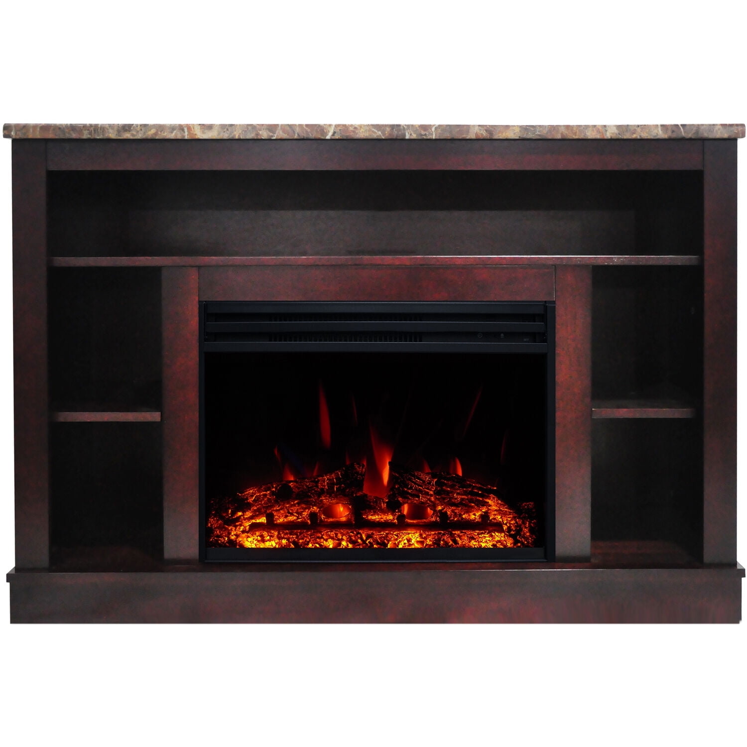 Hanover Glenwood Electric Fireplace Heater with 59-In. White TV Stand, Deep Log Display, Multi-color Flames, and Remote
