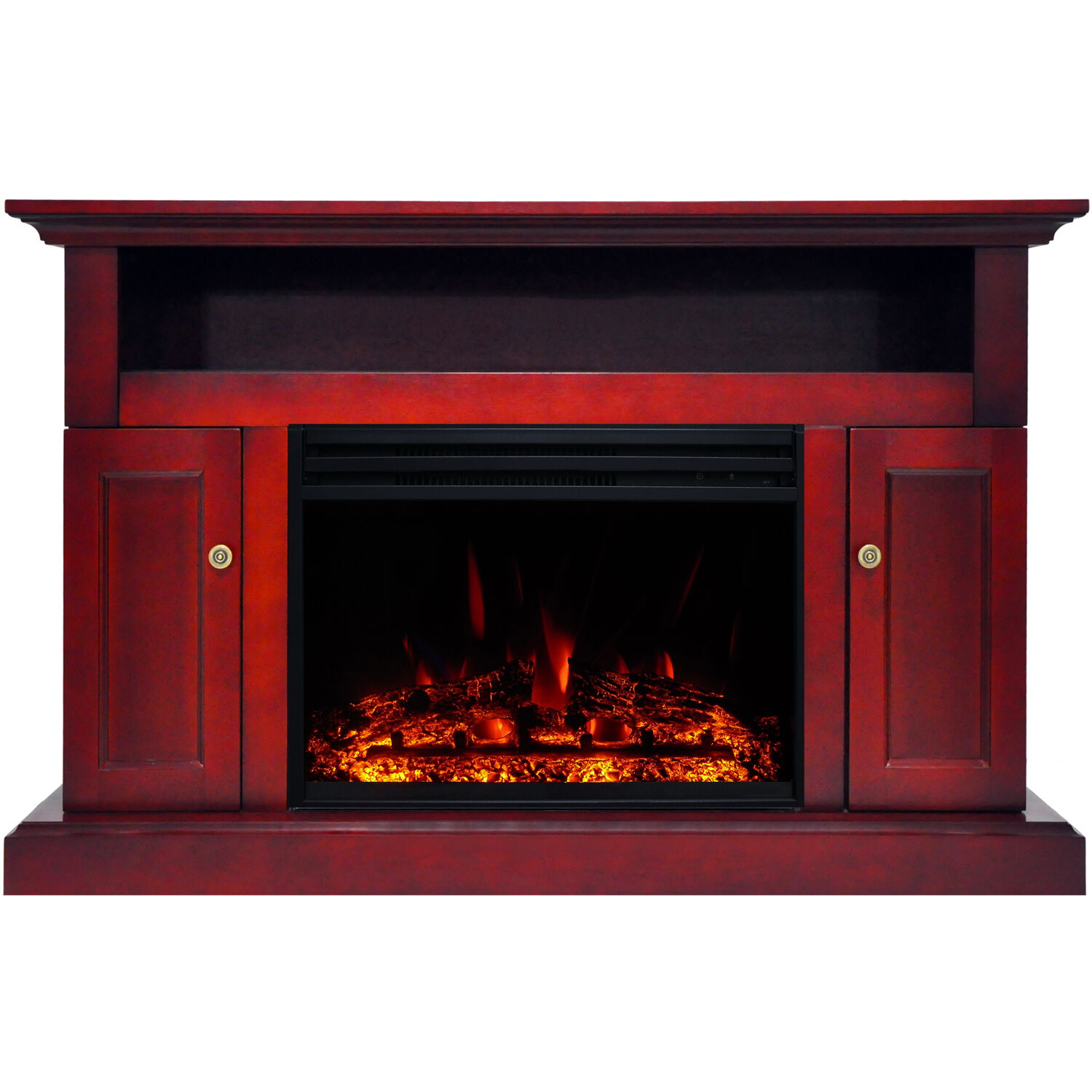 Hanover Kingsford Electric Fireplace Heater with Deep Log Display, Multi-color Flames and 47-In. Entertainment Stand in Cherry - image 1 of 10