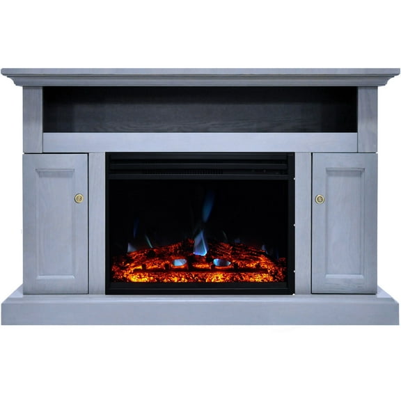 Hanover Kingsford Electric Fireplace Heater with Deep Log Display, Multi-color Flames, and 47-In. Entertainment Stand in Slate Blue