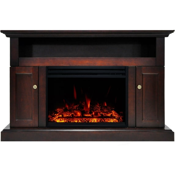 Hanover Kingsford Electric Fireplace with an Enhanced Log Display and 47 In. Entertainment Stand in Mahogany