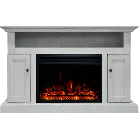 Hanover Kingsford Electric Fireplace with an Enhanced Log Display and 47 In. Entertainment Stand in White