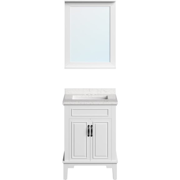 Hanover Lanesboro 24'' Vanity Cabinet with Sink Combo for Bathroom, Powder Room | Pre-Assembled Cabinet | Accent Mirror | Artificial Stone Countertop, White Cabinet | HANVN0105-24-0WH