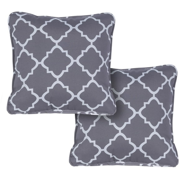 Hanover Lattice Indoor/Outdoor Throw Pillow, Decorative, Set of 2, Grey - HANTPLATT-GRY-2