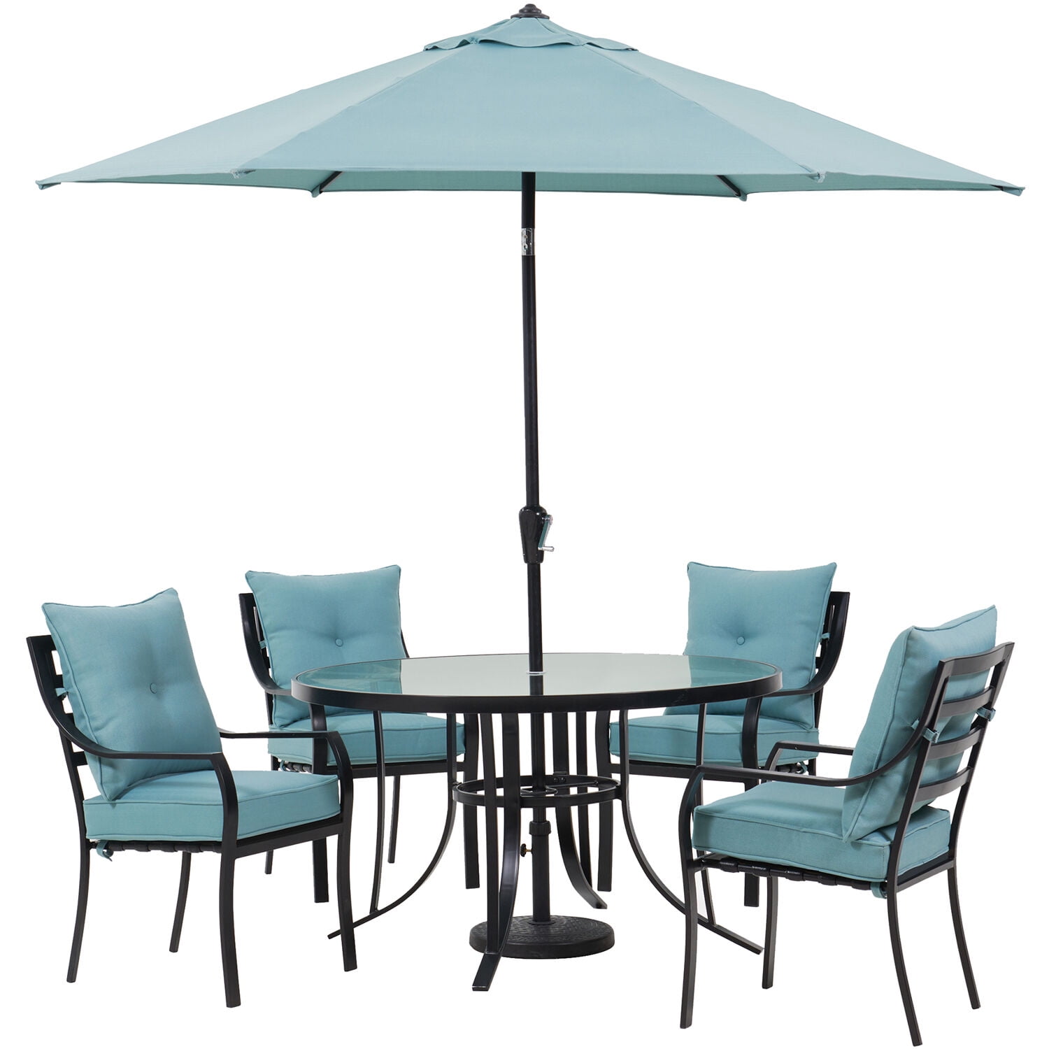 Hanover Lavallette 5-Piece Patio Dining Set, Ocean Blue, Glass-Top