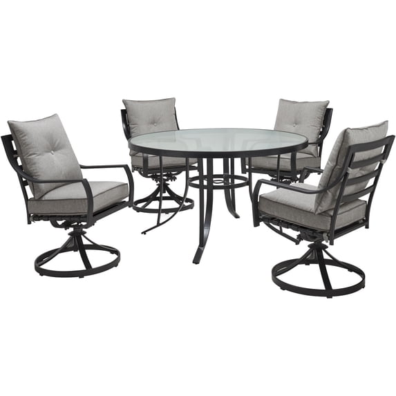 Hanover Lavallette 5-Piece Outdoor Dining Set, 4 Rocker Chairs, 52'' Round Table, Silver Linings