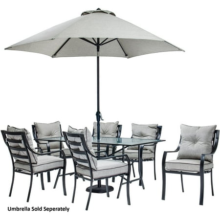 Hanover Lavallette 7-Piece Outdoor Dining Set in Gray with 35 in. Rectangular Table, Seats 6