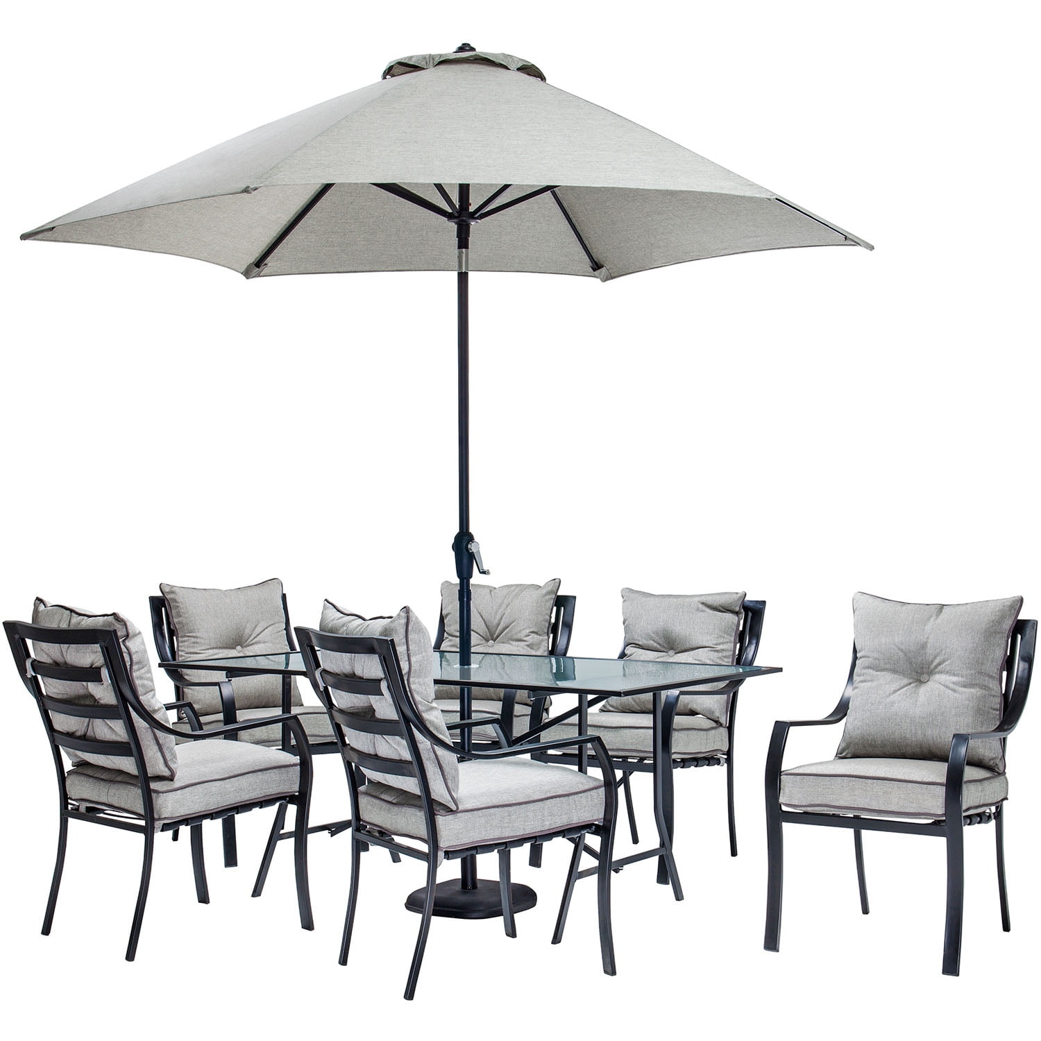 Hanover Lavallette 7Piece Steel Outdoor Dining Set with Table Umbrella