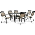 thumbnail image 1 of Hanover Lisbon 7-Piece Set: 6 Sling Stationary Chairs and 39 in. x 68 in. Cast-Top Dining Table in Tan, LISBON7PC-TAN, 1 of 15