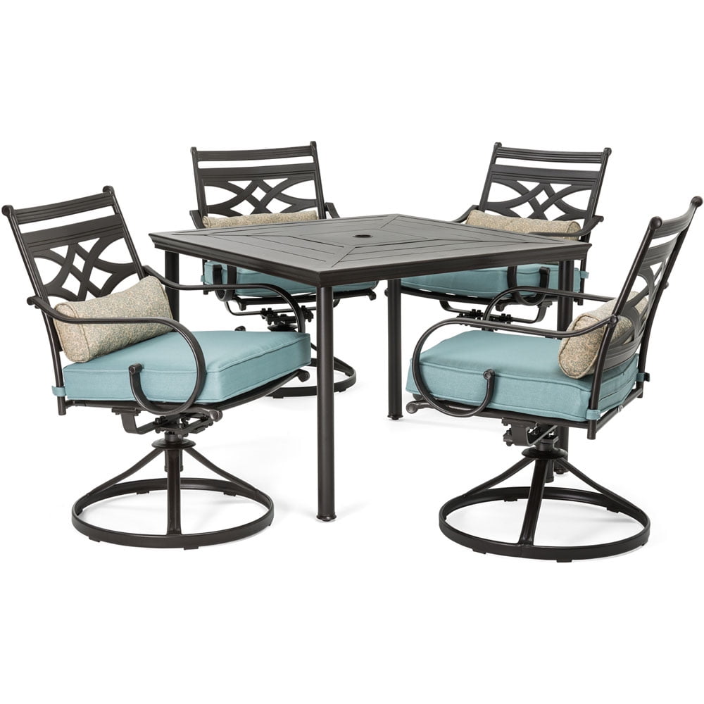 Montclair Ocean Blue & Brown 5-Piece Outdoor Dining Set with Swivel Rockers