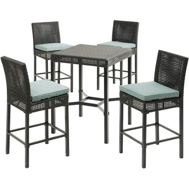 Hanover Malta 5Piece HighDining Patio Set with 4 CounterHeight Woven