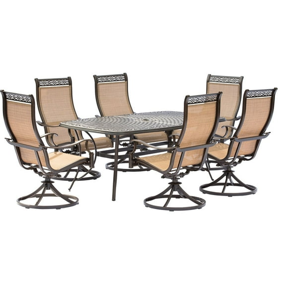 Hanover Manor 7-Piece Outdoor Dining Set with Swivel Rockers