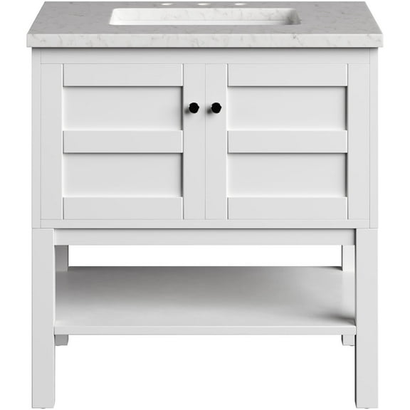 Hanover Manorville 31'' Vanity Cabinet with Sink Combo for Bathroom, Powder Room | Pre-Assembled Cabinet | Artificial Stone Marble Countertop, White Cabinet | HANVN0101-31-1WH
