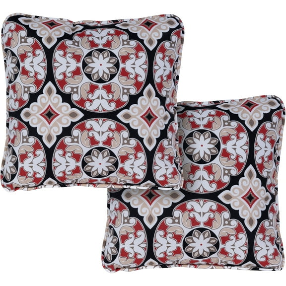 Hanover Medallion Indoor/Outdoor Throw Pillow, Decorative, Set of 2, Red/Black- HANTPMED-RDB-2