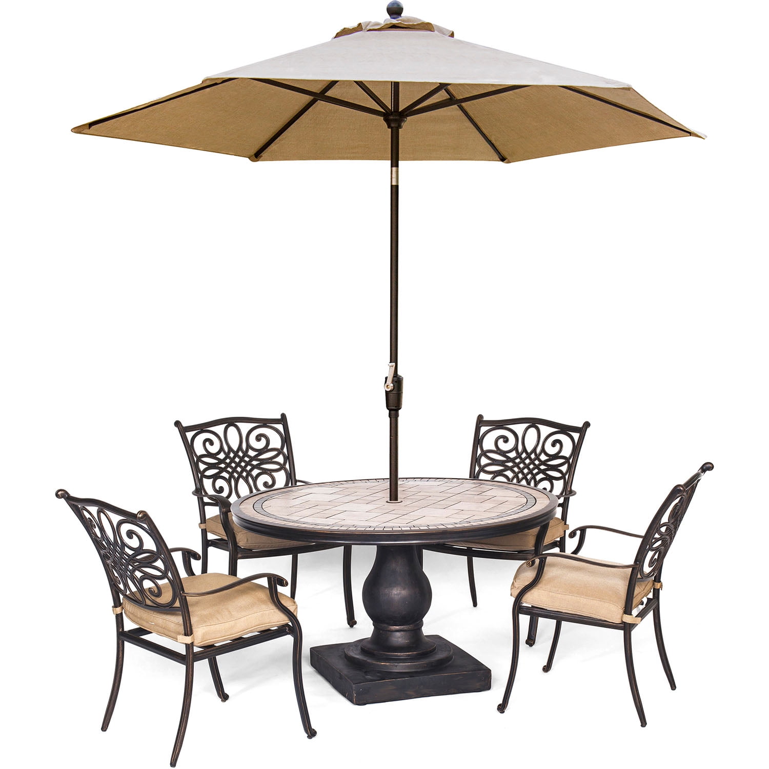 Hanover Monaco 5-Piece Dining Set in Tan with Cushioned Dining