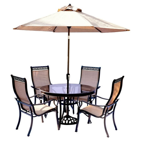 Hanover Monaco 5-Piece Dining Set with 29 in. Glass-Top Table and Sling Dining Chairs, Seats 4
