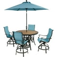 thumbnail image 1 of Hanover Monaco 5-Piece Outdoor High Dining Patio Set, 4 Counter-Height Padded Sling Swivel Chairs, 56" Round Tile Table, 9' Umbrella, and Umbrella Base, Bronze Finish, Rust-Resistant, All-Weather, 1 of 12