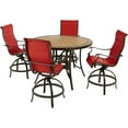 thumbnail image 1 of Hanover Monaco 5-Piece Outdoor High Dining Patio Set, 4 Counter-Height Padded Sling Swivel Chairs and 56" Round Tile Table, Brushed Bronze Finish, Rust-Resistant, All-Weather - MONDN5PCPDBR-C-RED, 1 of 8