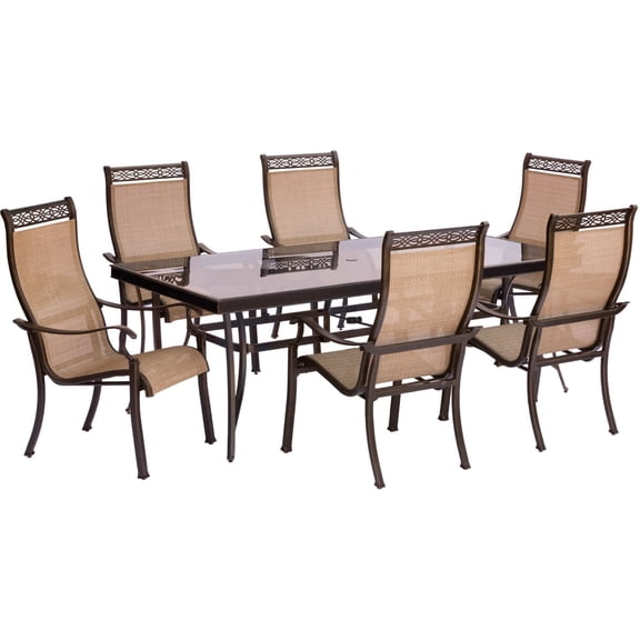 Hanover Monaco 7-Piece Dining Set with Six Sling-back Dining Chairs and One Extra Large Glass-top Dining Table