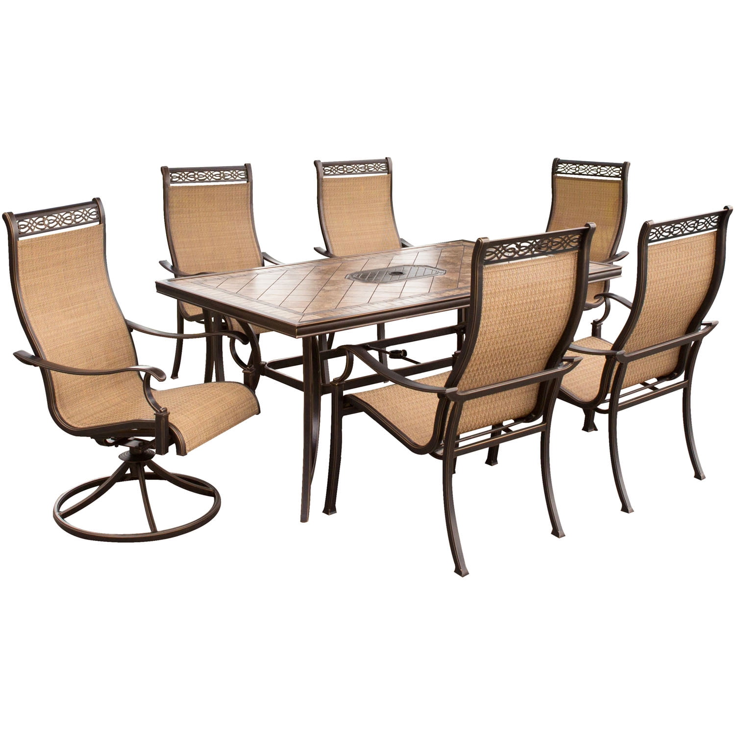Monaco 7-Piece Brown and Tan Aluminum Outdoor Dining Set with Porcelain Table