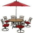 thumbnail image 1 of Hanover Monaco 7-Piece Outdoor Patio Dining Set, 6 Cushioned Swivel Rocker Chairs, 60" Round Tile Table, 9' Umbrella, and Umbrella Base, Brushed Bronze Finish, Rust-Resistant, All-Weather, 1 of 9