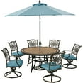 thumbnail image 1 of Hanover Monaco 7-Piece Outdoor Patio Dining Set, 6 Cushioned Swivel Rocker Chairs, 60" Round Tile Table, 9' Umbrella, and Umbrella Base, Brushed Bronze Finish, Rust-Resistant, All-Weather, 1 of 9