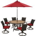 thumbnail image 1 of Hanover Monaco 7-Piece Outdoor Patio Dining Set, 6 Cushioned Wicker Back Swivel Rocker Chairs, 60" Round Tile Table, 9' Umbrella, and Umbrella Base, Bronze Finish, Rust-Resistant, All-Weather, 1 of 9