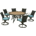 thumbnail image 1 of Hanover Monaco 7-Piece Outdoor Patio Dining Set, 6 Cushioned Wicker Back Swivel Rocker Chairs and 60" Round Tile Table, Brushed Bronze Finish, Rust-Resistant, All-Weather - MONDNWB7PCSW6RDTL-BLU, 1 of 9