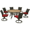 thumbnail image 1 of Hanover Monaco 7-Piece Outdoor Patio Dining Set, 6 Cushioned Wicker Back Swivel Rocker Chairs and 60" Round Tile Table, Brushed Bronze Finish, Rust-Resistant, All-Weather - MONDNWB7PCSW6RDTL-RED, 1 of 9