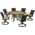 thumbnail image 1 of Hanover Monaco 7-Piece Outdoor Patio Dining Set, 6 Cushioned Wicker Back Swivel Rocker Chairs and 60" Round Tile Table, Brushed Bronze Finish, Rust-Resistant, All-Weather - MONDNWB7PCSW6RDTL-TAN, 1 of 9