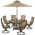 thumbnail image 1 of Hanover Monaco 7-Piece Outdoor Patio Dining Set, 6 Sling Swivel Rocker Chairs, 60" Round Tile Table, 9' Umbrella, and Umbrella Base, Brushed Bronze Finish, Rust-Resistant, All-Weather, 1 of 9