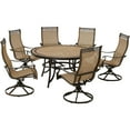thumbnail image 1 of Hanover Monaco 7-Piece Outdoor Patio Dining Set, 6 Sling Swivel Rocker Chairs and 60" Round Tile Table, Brushed Bronze Finish, Rust-Resistant, All-Weather - MONDN7PCSW6RDTL, 1 of 9