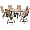 thumbnail image 1 of Hanover Monaco 7-Piece Outdoor Patio High-Dining Set with 6 Contoured Swivel Chairs and a 56" Round Tile-Top Table with Heavy-Duty Aluminum Frames | MONDN7PCBR, 1 of 21