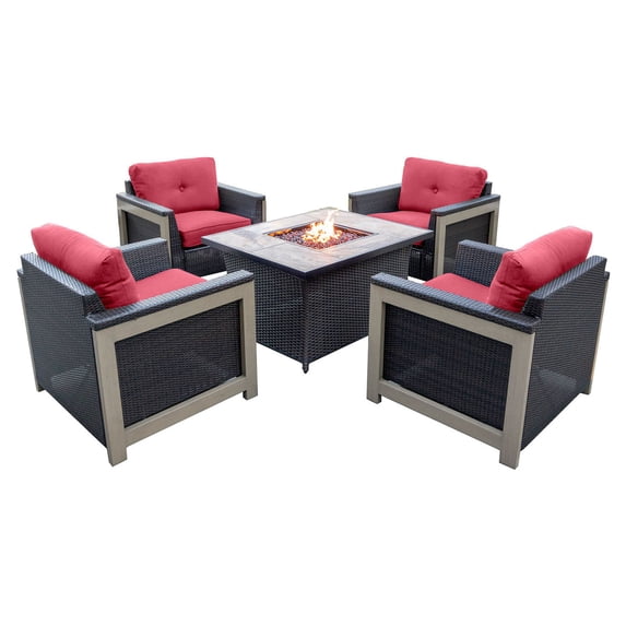 Hanover Montana Aluminum 5 Piece Fire Pit Conversation Set