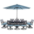 thumbnail image 1 of Hanover Montclair 11-Piece All-Weather Outdoor Patio Dining Set, 10 Swivel Rocker Chairs with Comfortable Seat and Lumbar Cushions, 84"x60" Stamped Rectangle Table, Umbrella, and Umbrella Base, 1 of 11