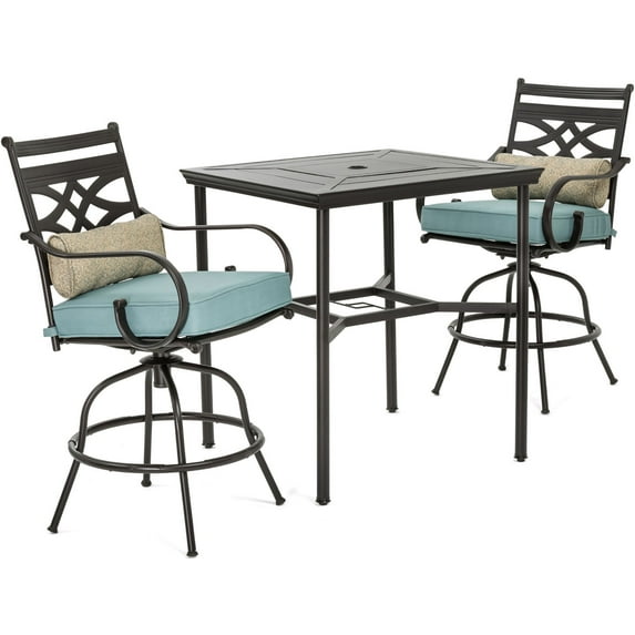 Hanover Montclair 3 Pcs Steel Outdoor High-Dining Set, Ocean Blue