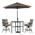 thumbnail image 1 of Hanover Montclair 3-Piece All-Weather Outdoor Patio High Dining Set, 2 Swivel Counter-Height Chairs with Comfortable Seat and Lumbar Cushions, 33" Square Stamped Rectangle Table, Umbrella, and Base, 1 of 13