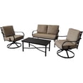 thumbnail image 1 of Hanover Montclair 4-Piece All-Weather Outdoor Patio Chat Set, 2 Swivel Rocker Side Chairs, Loveseat, and Coffee Table, Thick Cushions, Conversation Set - MCLR4PC-TAN, 1 of 11