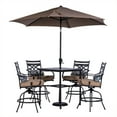 thumbnail image 1 of Hanover Montclair 5-Piece All-Weather Outdoor Patio High Dining Set, 4 Swivel Counter-Height Chairs with Comfortable Seat and Lumbar Cushions, 33" Square Stamped Rectangle Table, Umbrella, and Base, 1 of 13