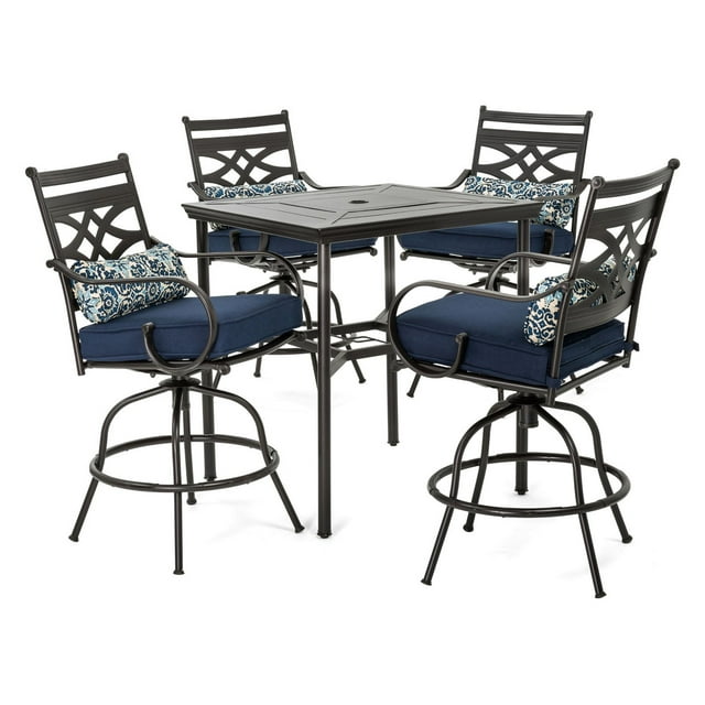 Hanover Montclair 5-Piece Steel Outdoor Counter-Height Dining Set with Chairs and Table, Seats 4