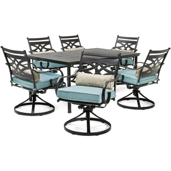 Hanover Montclair 7 Pcs Steel Outdoor Dining Set, Ocean Blue, Seats 6