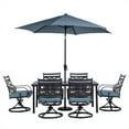 thumbnail image 1 of Hanover Montclair 7-Piece All-Weather Outdoor Patio Dining Set, 6 Swivel Rocker Chairs with Comfortable Seat and Lumbar Cushions, 40"x66" Stamped Rectangle Table, Umbrella, and Umbrella Base, 1 of 19
