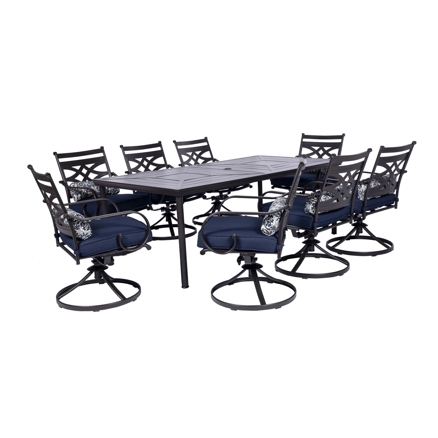 Montclair Navy Blue 9-Piece Steel Outdoor Dining Set with Swivel Rockers