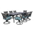 thumbnail image 1 of Hanover Montclair 9-Piece All-Weather Outdoor Patio Dining Set, 8 Swivel Rocker Chairs with Comfortable Seat and Lumbar Cushions, 84"x42" Stamped Rectangle Table, MCLRDN9PCSW8-BLU, 1 of 15