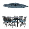 thumbnail image 1 of Hanover Montclair 9-Piece High-Dining Set in Ocean Blue with 8 Counter-Height Swivel Rockers, 60-In. Square Table and 11-Ft. Umbrella, 1 of 14