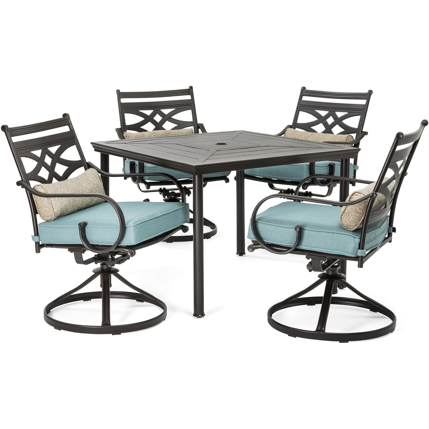 Montclair 5 Piece 4 Swivel Rockers 40 Square Dining Table by Hanover Ocean Blue Brown
