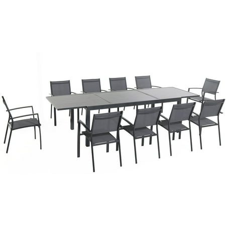 Hanover Naples 11 Pcs Aluminum Outdoor Dining Set, Gray