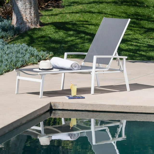 Hanover Naples 2x2 Sling Outdoor Folding Chaise Lounge Chair, Gray