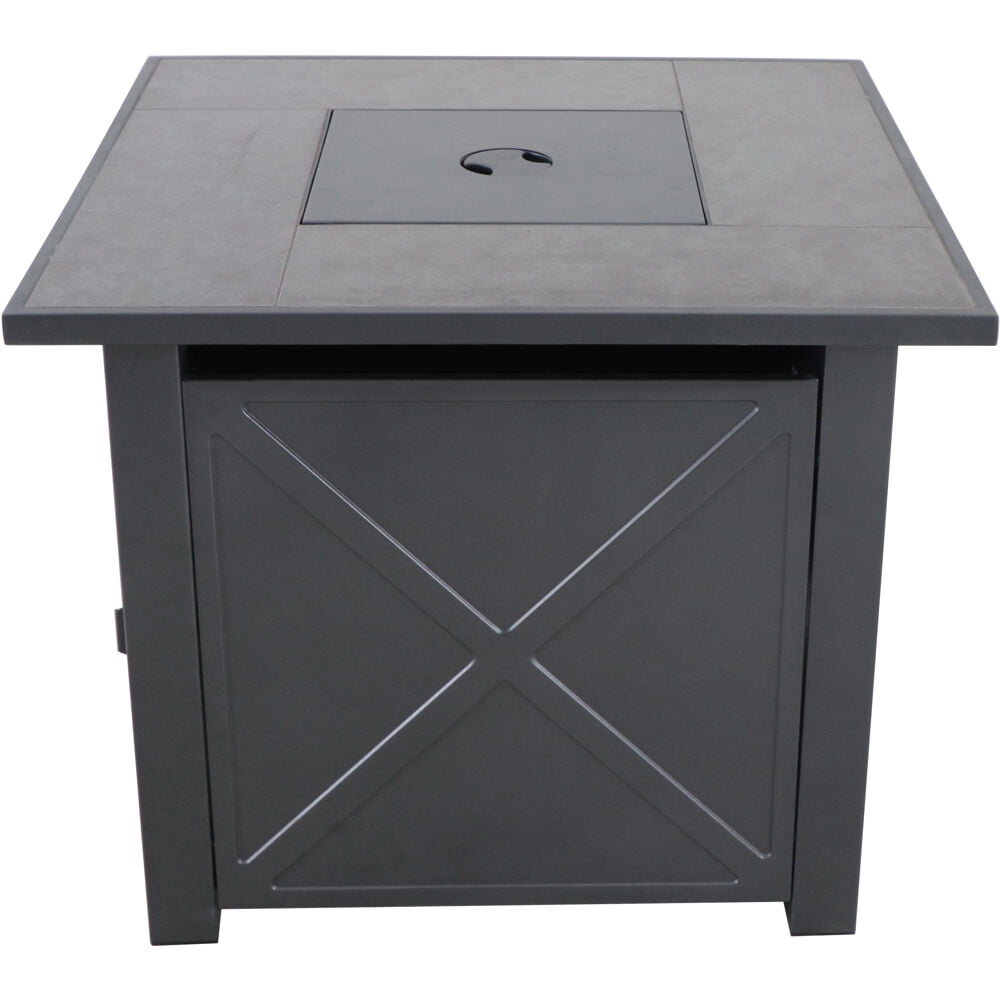 Hanover Naples 40,000 BTU Outdoor Gas Fire Pit | 30" Square Ceramic-Tile Fire Pit Table with Burner Cover and Fire Glass | Concealed Tank Storage with Easy-Access Door | NAPLES1PCFP